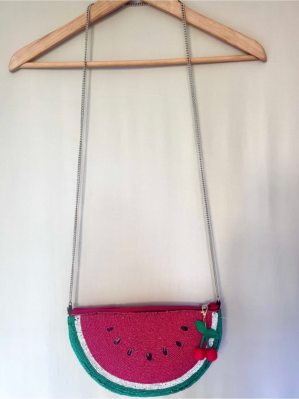 Watermelon Beaded Crossbody Bag Novelty Fruit Purse Cherry Charm - Picture 2 of 9